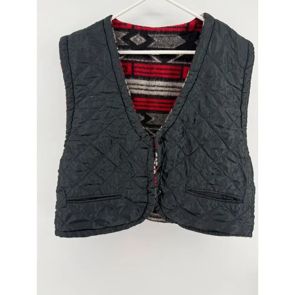 Reversible Wool Aztec Western Vest Quilted Lined Southwestern Ranch Large